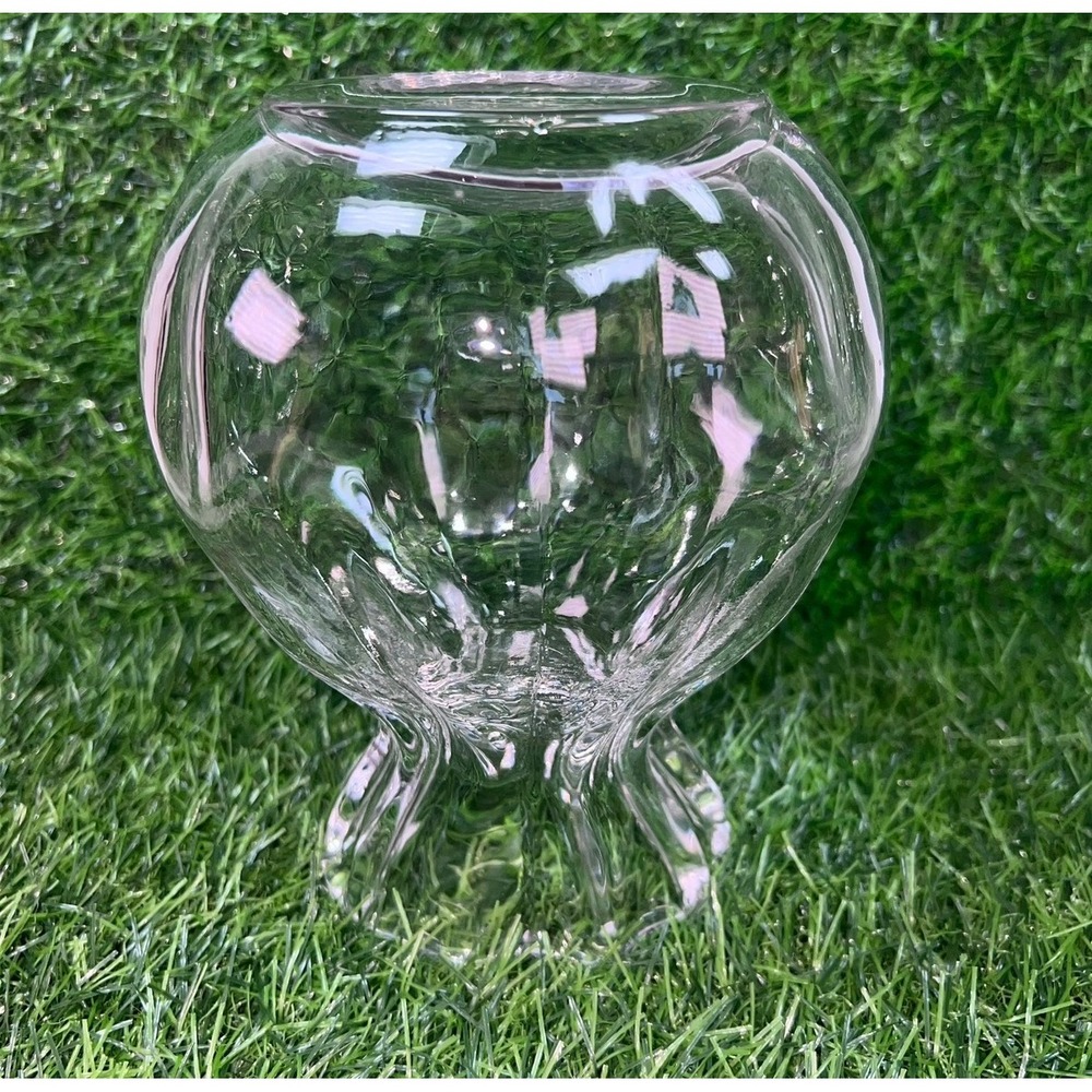 Clear Glass Drawstring Bag Pouch Vase Ruffled Rim Ribbed Texture 7in - Picture 7 of 14
